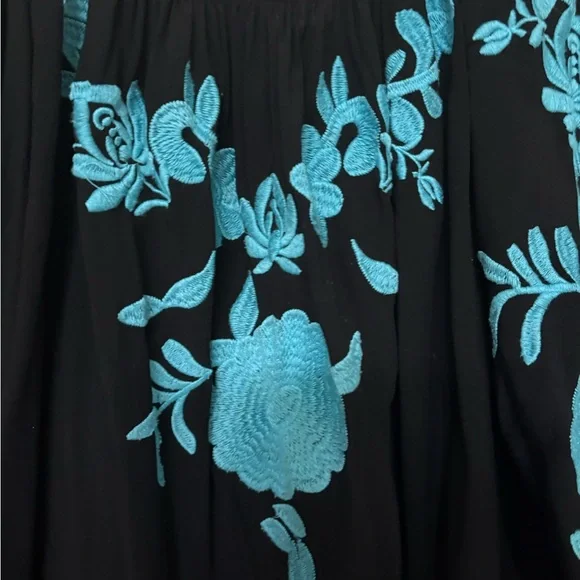 Black Top with Blue Floral Embroidery - Picture 2 of 4